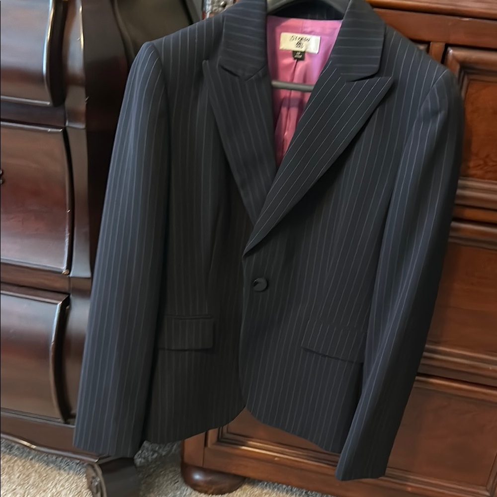 Black Pinstriped Blazer with Notched Lapel